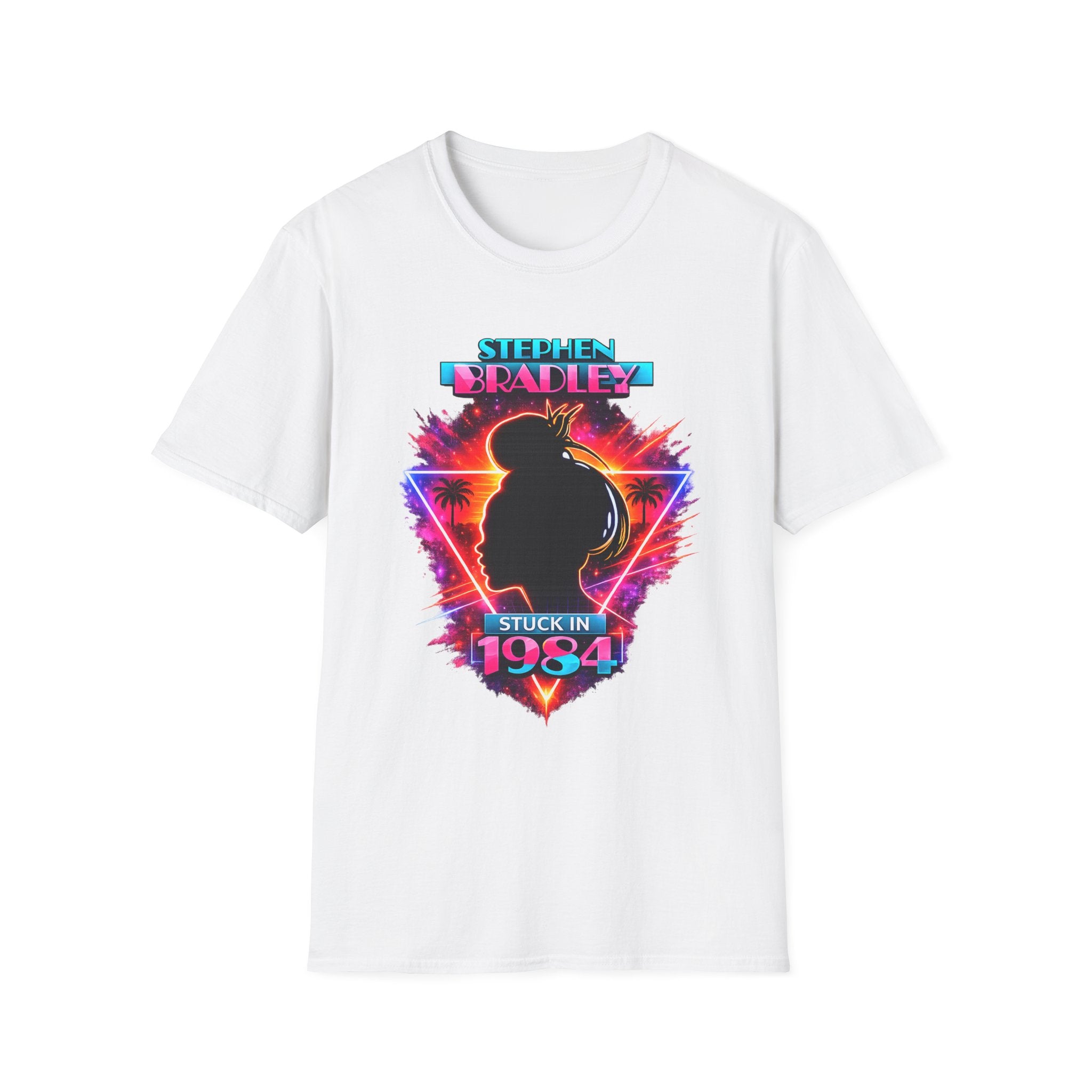 'Stuck in 1984' Neon Vaporwave Stephen Bradley t-shirt