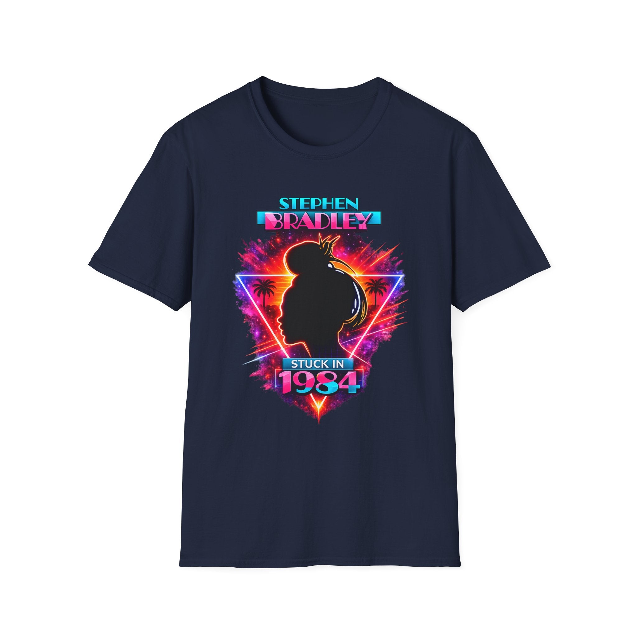 'Stuck in 1984' Neon Vaporwave Stephen Bradley t-shirt
