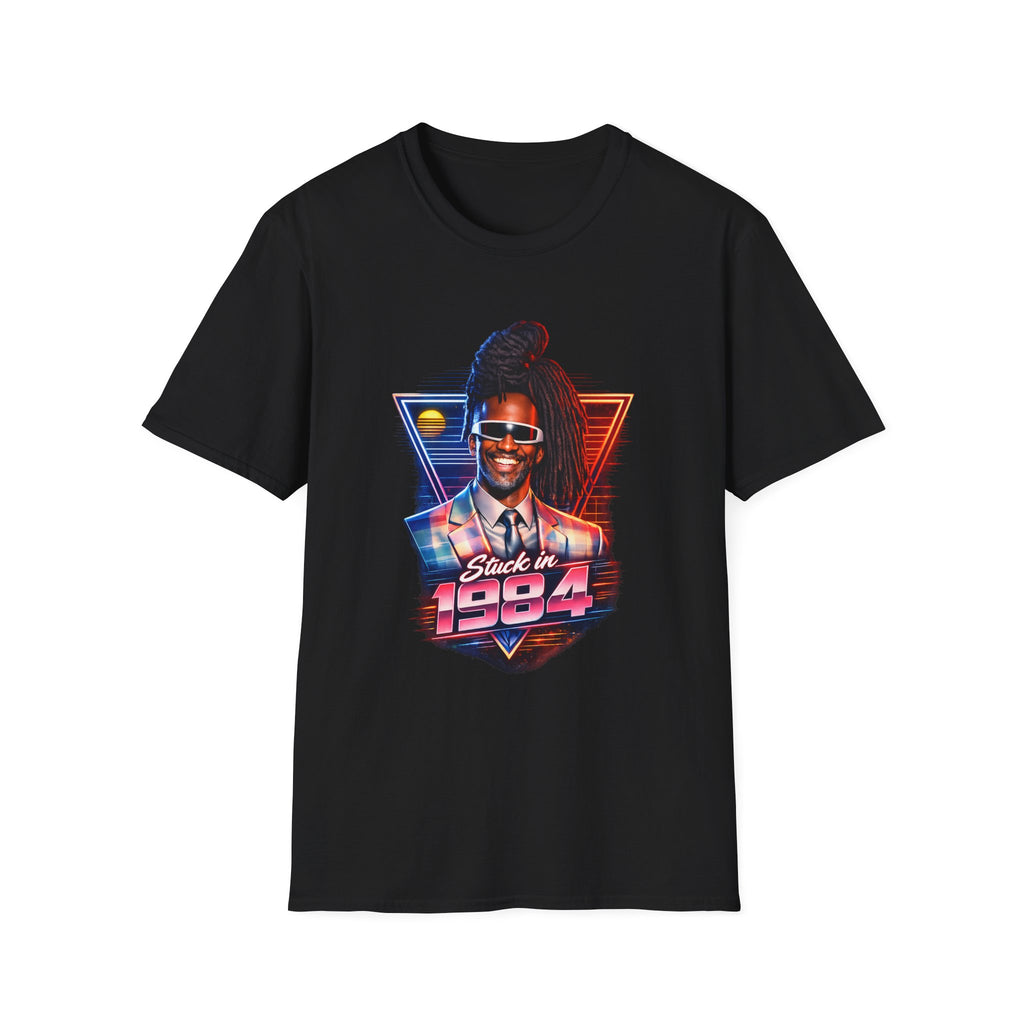 1984 Retro Portrait Tee — Vintage Synthwave 'Stuck in 1984' Graphic T-Shirt