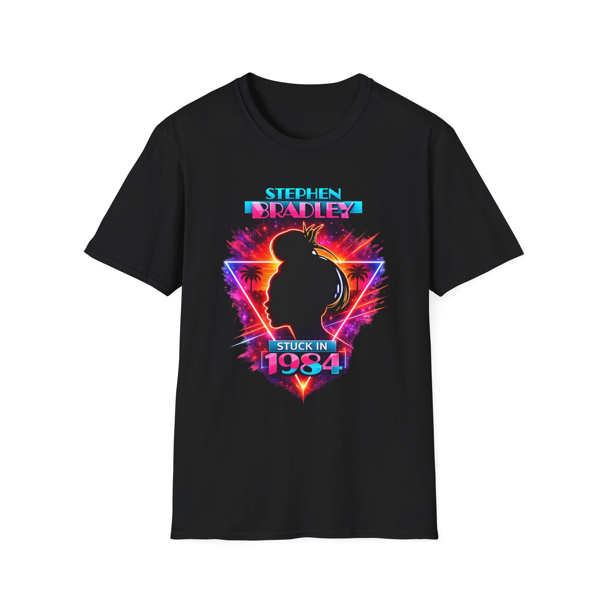 'Stuck in 1984' Neon Vaporwave Stephen Bradley t-shirt