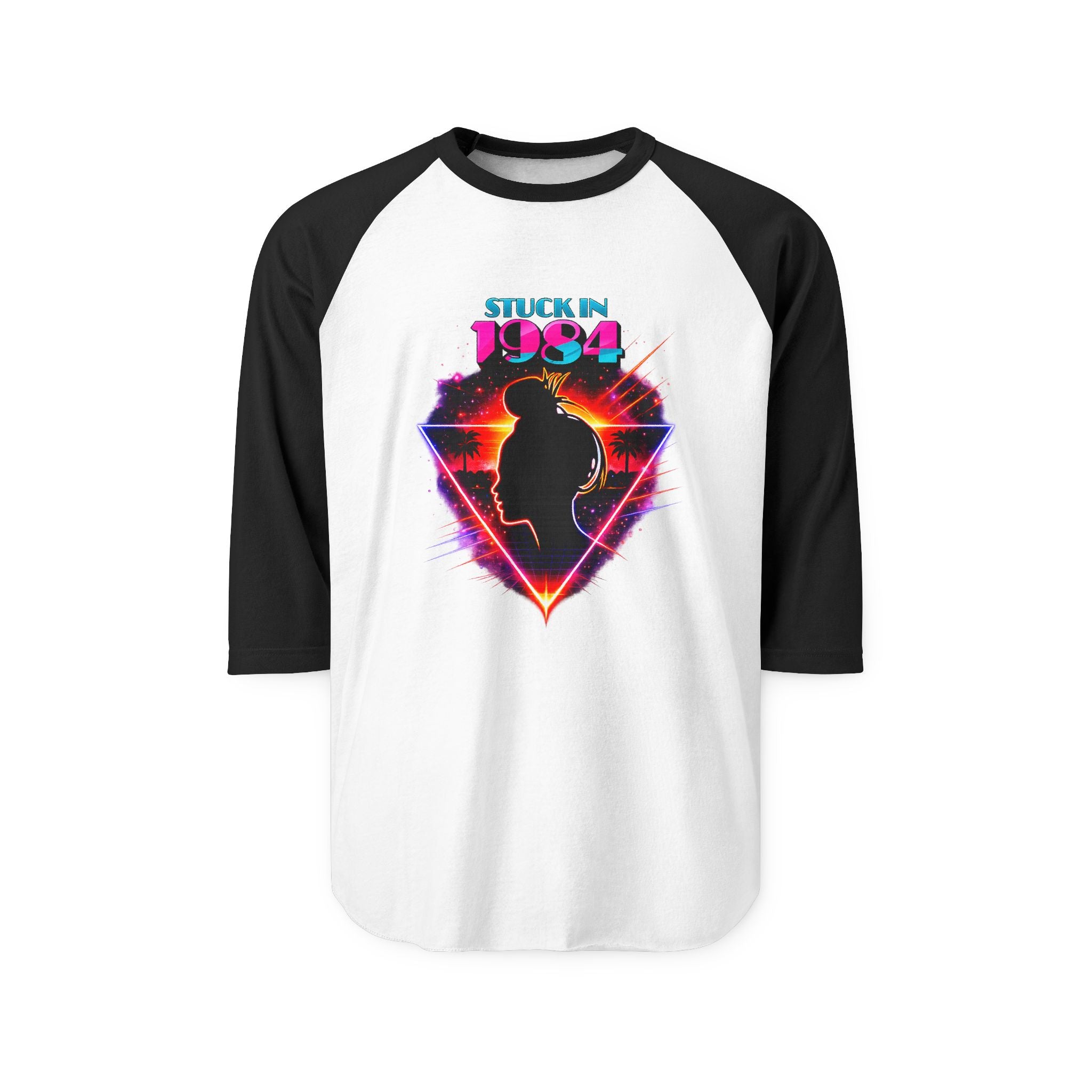 Stuck in 1984 Neon vaporwave baseball 3/4 tee