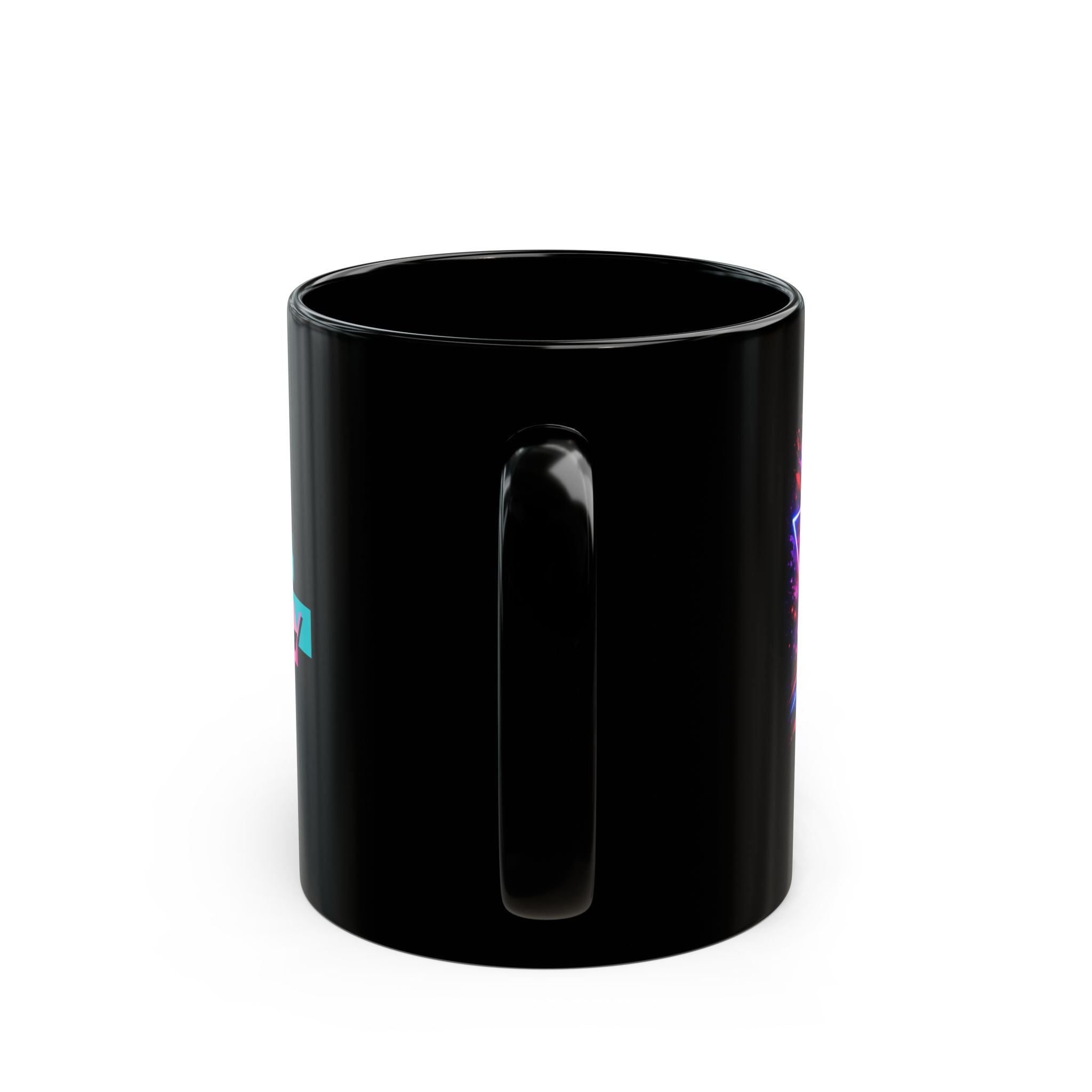 Retro 'Stuck in 1984' Black Mug — Neon Vaporwave Stephen Bradley Coffee Cup (11oz, 15oz)