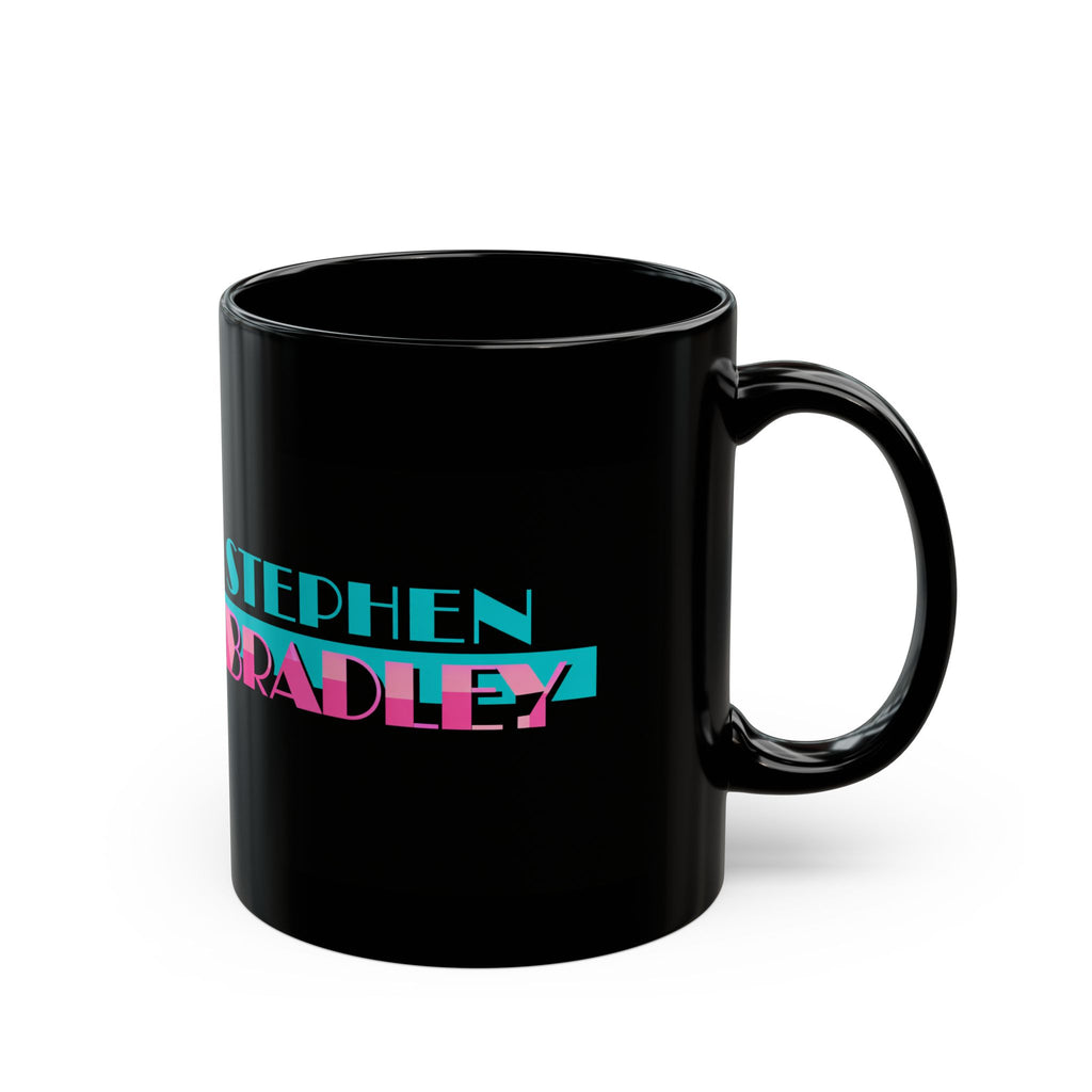 Retro 'Stuck in 1984' Black Mug — Neon Vaporwave Stephen Bradley Coffee Cup (11oz, 15oz)