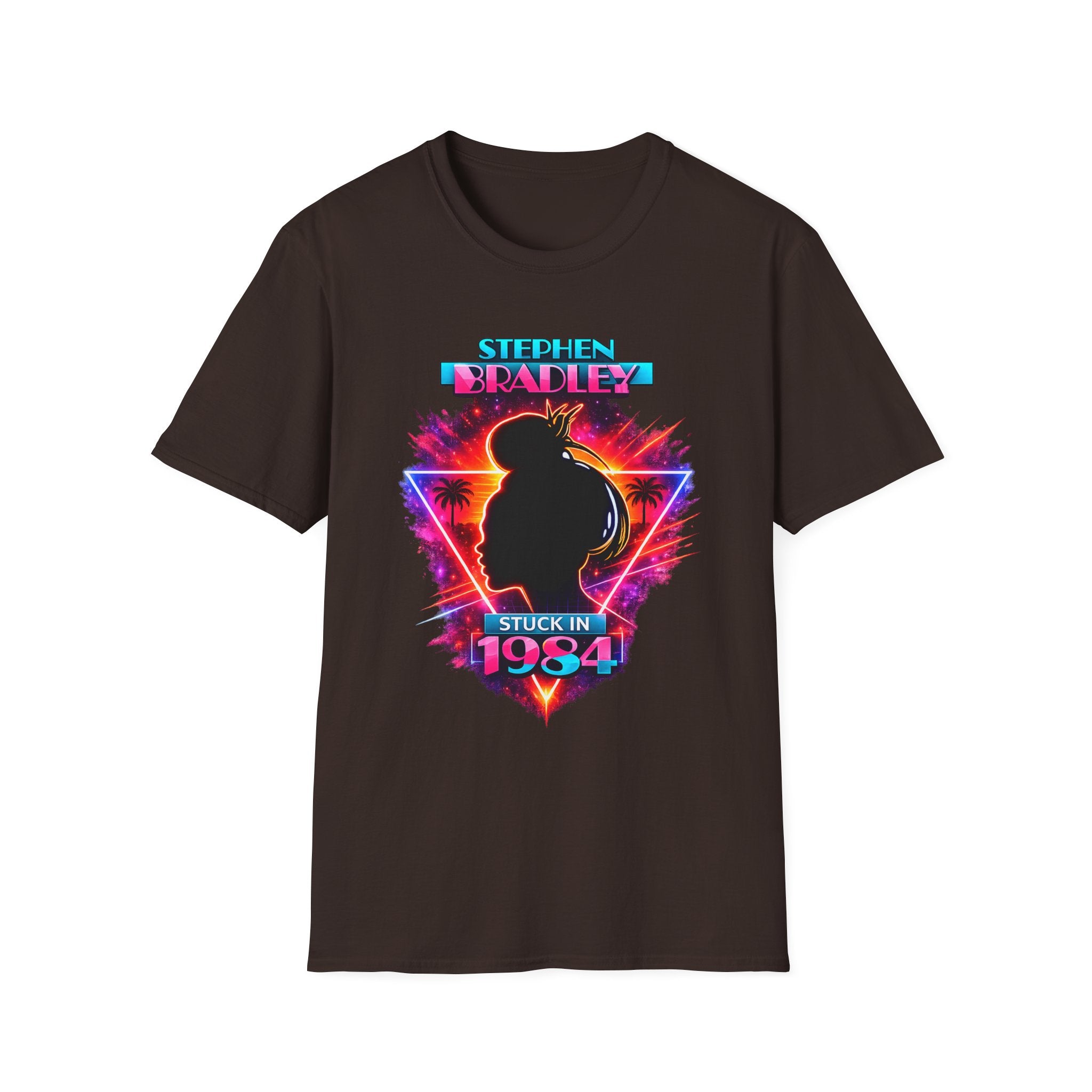 'Stuck in 1984' Neon Vaporwave Stephen Bradley t-shirt