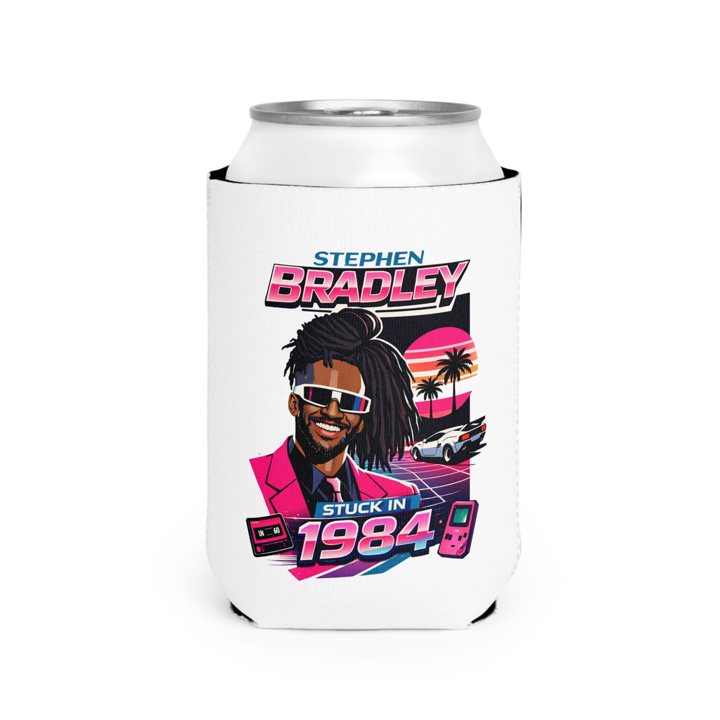 Can Cooler Sleeve — 'Stephen Bradley Stuck in 1984' Retro 80s Vaporwave Drink Koozie