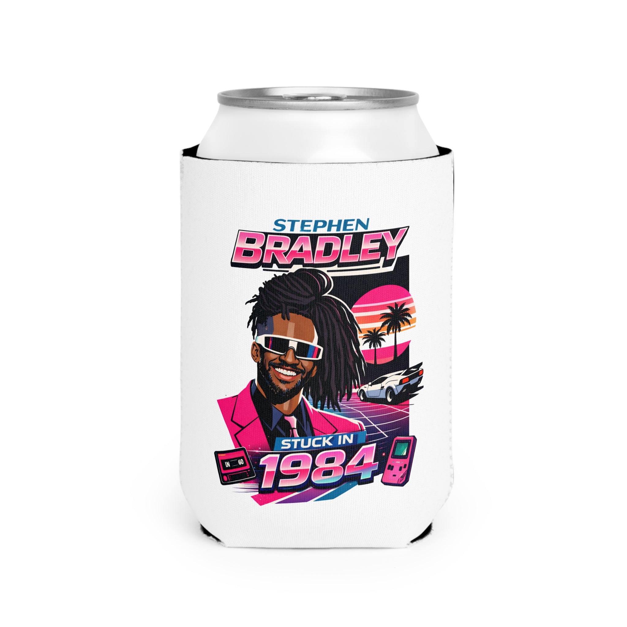 Can Cooler Sleeve — 'Stephen Bradley Stuck in 1984' Retro 80s Vaporwave Drink Koozie