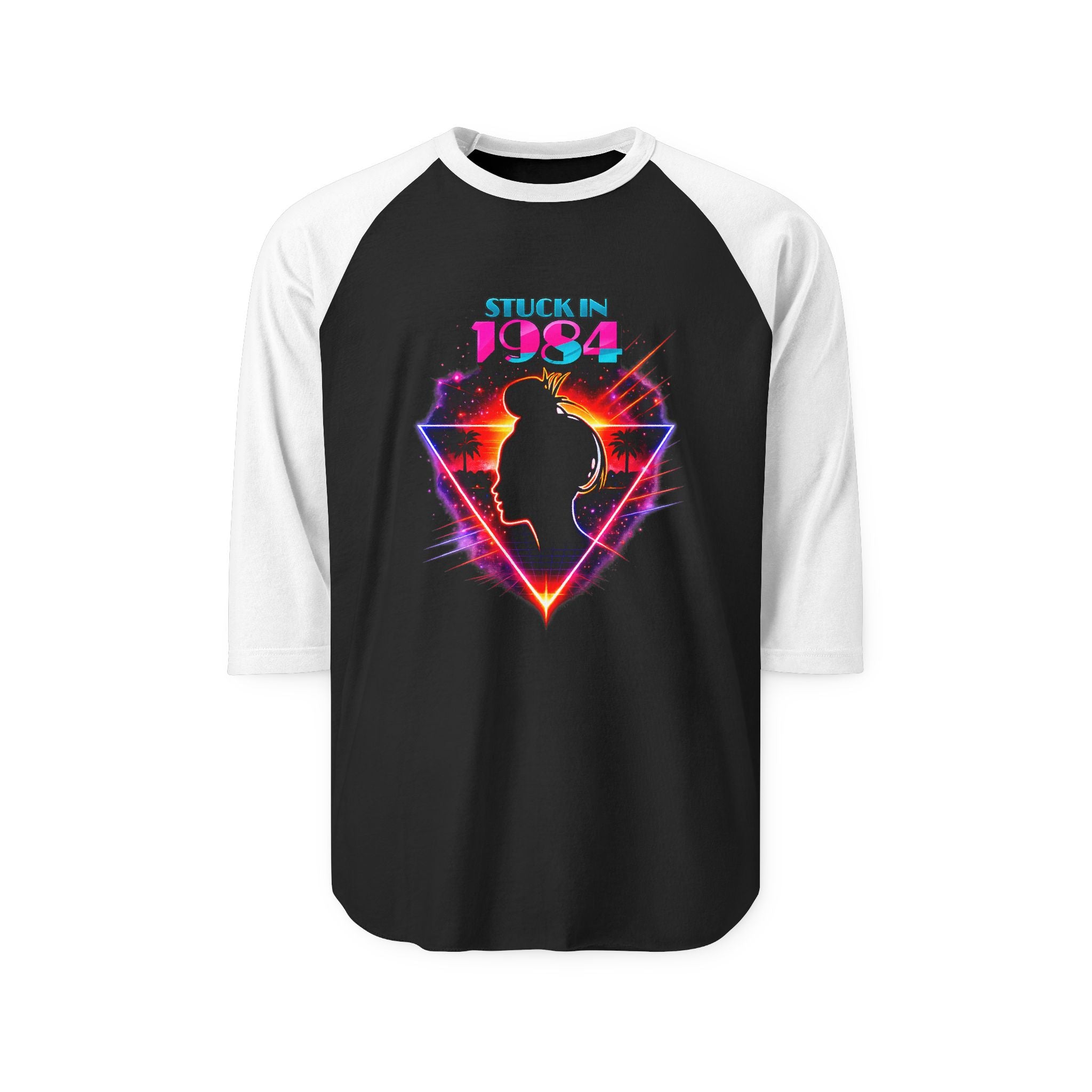 Stuck in 1984 Neon vaporwave baseball 3/4 tee